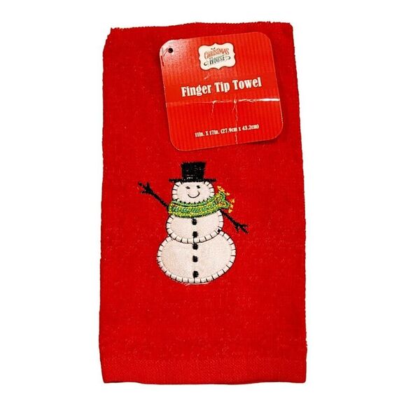 Vintage CHRISTMAS Red Guest Small Hand Towel Holiday Embroidered Snowman NWT - Picture 1 of 3